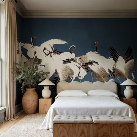 Fototapet, Dancing Cranes, Blue, Rebel Walls