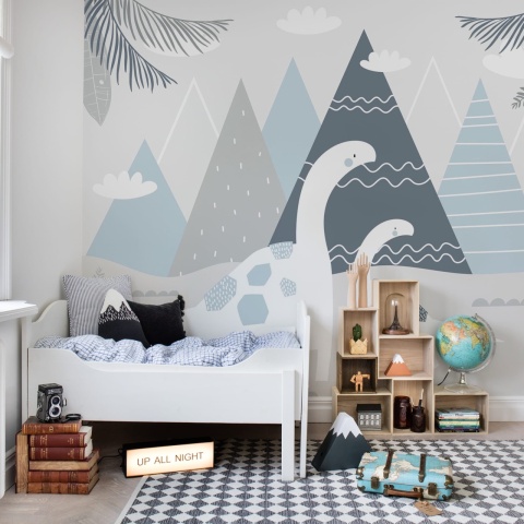 Fototapet, Dinosaur Mountain, Baby Blue, Rebel Walls