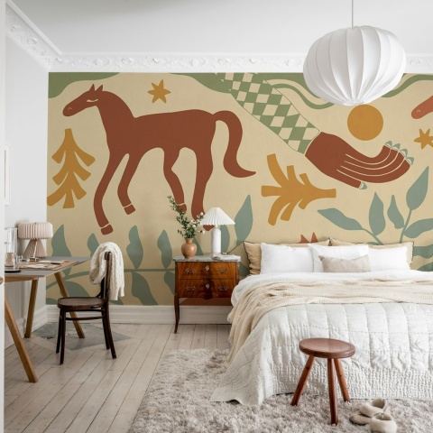 Fototapet, Emmas Horses, Red & Green, Rebel Walls
