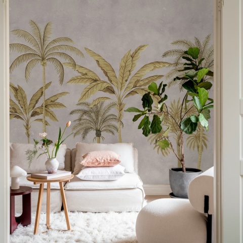 Fototapet, Golden Palms, Pink, Rebel Walls