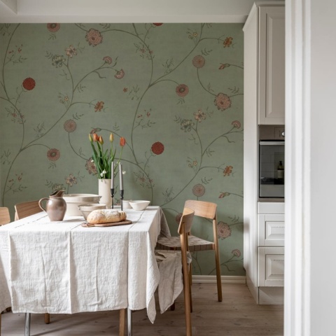 Fototapet, Grand Flower Thread, Green, Rebel Walls