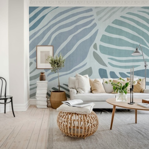 Fototapet, Graphic Leafs, Blue, Rebel Walls