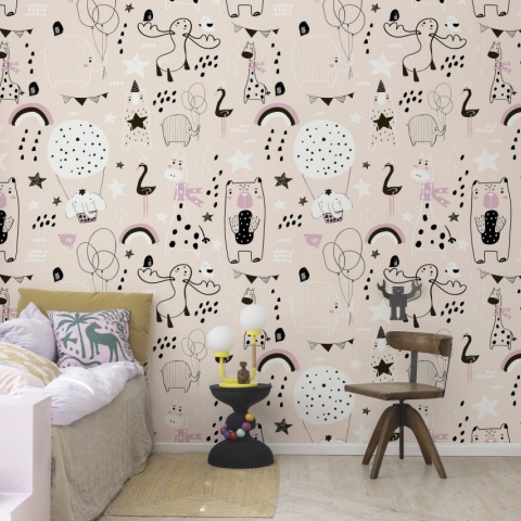 Fototapet, Happy Animals, Pink, Rebel Walls - Img 4