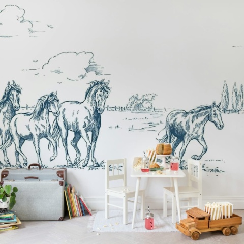 Fototapet, Horses Herd Grand, Blue, Rebel Walls - Img 3