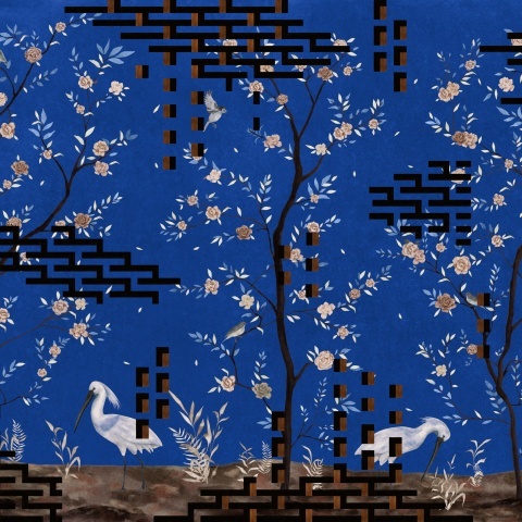 Fototapet lavabil Tetris Chinoiseries, Blue, TresTintas - Img 2