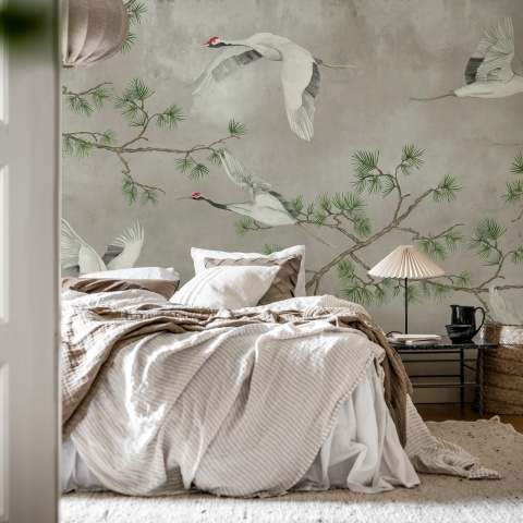 Fototapet, Majestic Cranes, Beige, Rebel Walls