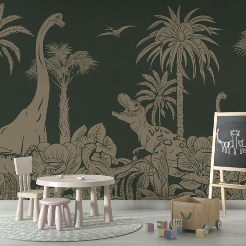 Fototapet Monochrome Dino - Green Vintage, Kikki Belle - Img 4