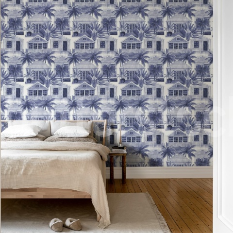 Fototapet, Palm Residence, Blue, Rebel Walls