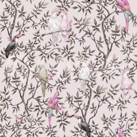 Fototapet, Parrot Shrubbery, Pink, Rebel Walls - Img 2