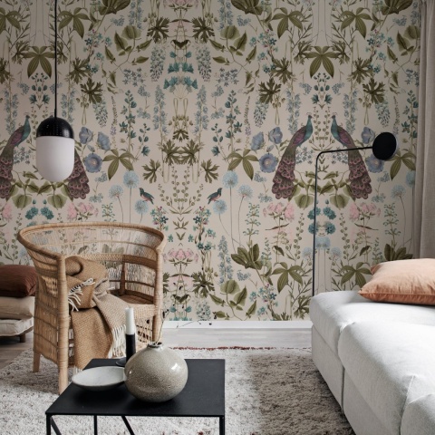 Fototapet, Peacock Garden, Beige, Rebel Walls