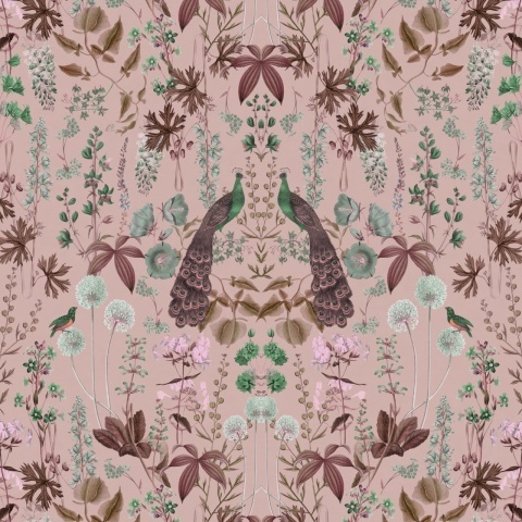 Fototapet, Peacock Garden, Pink, Rebel Walls - Img 2