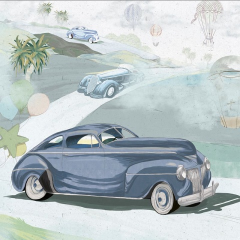 Fototapet Retro cars (blue), VLAdiLA - Img 2