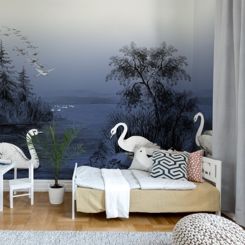 Fototapet, Swan Lake, Nightfall, Rebel Walls