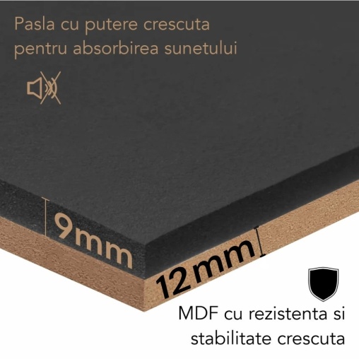 Panou riflaj acustic decorativ, MDF si pasla, AC20, 60x40x2.1cm, Stejar inchis/Gri - Img 3