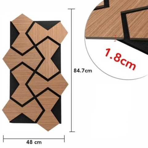 Panou riflaj acustic decorativ, MDF si pasla, AC34, 84.7x48x1.8cm, Stejar inchis - Img 7