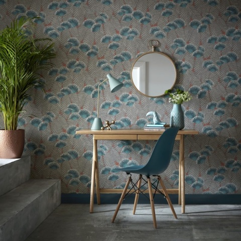 Tapet, Clarice, Cantaloupe Green Luxury Art Deco, 1838 Wallcoverings, 5.3mp / rola