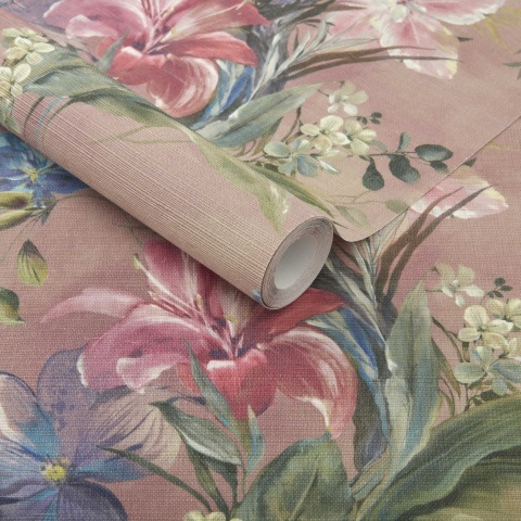 Tapet, Lilliana, Blush Pink Luxury Floral, Fibre naturale (Grasscloth), 1838 Wallcoverings, 5.1mp / rola - Img 2