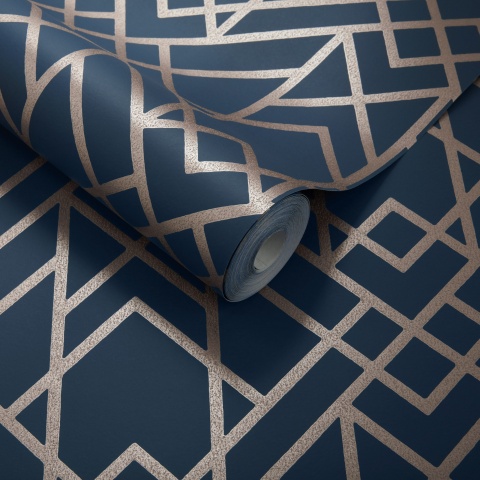 Tapet, Metro, Midnight Blue Luxury Geometric, 1838 Wallcoverings, 5.3mp / rola - Img 2