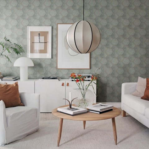 Tapet personalizabil Hexagon Tiles, Jade, Rebel Walls, 5 mp / rola
