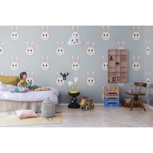 Tapet Year of the Rabbit Smiley, Light Blue, Rebel Walls