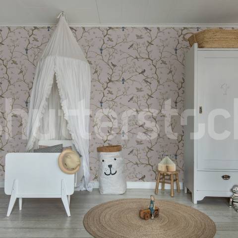 Fototapet, Bird Chinoiserie, Pink, Rebel Walls