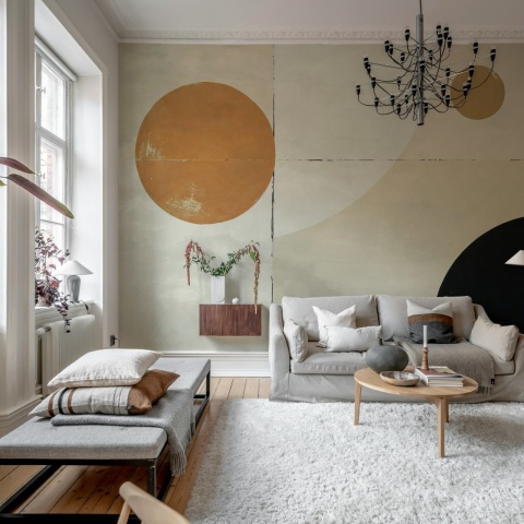 Fototapet, Blocks and Circles, Beige, Rebel Walls