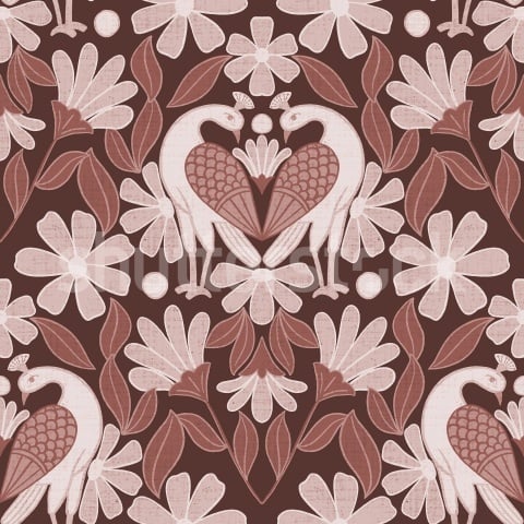 Fototapet, Dreamy Birds, Burgundy, Rebel Walls - Img 2