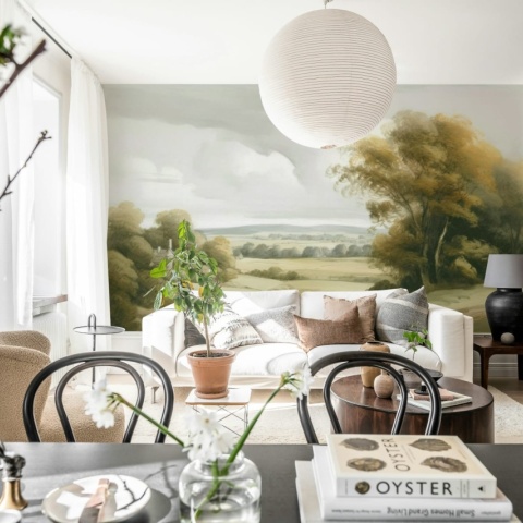 Fototapet, Field View Painting, Beige, Rebel Walls