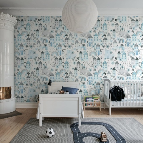 Fototapet, Fox Village, Blue, Rebel Walls