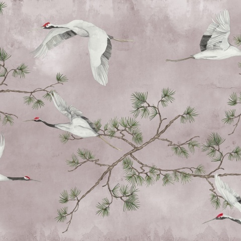 Fototapet, Majestic Cranes, Pink, Rebel Walls - Img 2