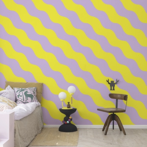 Fototapet, Polka Stripe, Lilac &amp; Yellow, Rebel Walls - Img 3