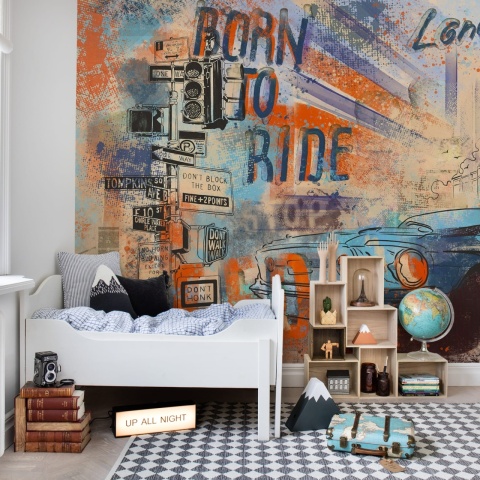 Fototapet, Street Race, Blue, Rebel Walls
