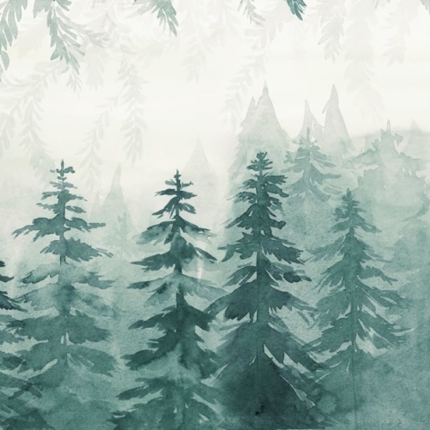 Fototapet, Watercolor Forest, Blue, Rebel Walls - Img 2