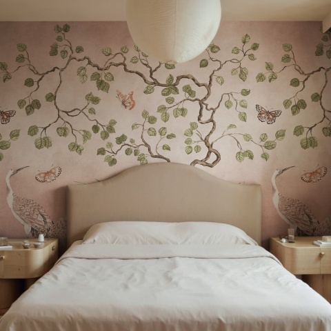 Fototapet, Where Cranes Dream, Pink, Rebel Walls