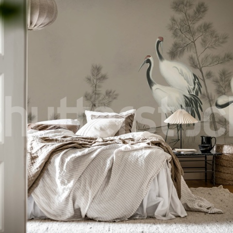 Fototapet, Whispering Cranes, Gray, Rebel Walls - Img 3