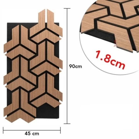 Panou riflaj acustic decorativ, MDF si pasla, AC7, 90x45x1.8cm, Stejar inchis - Img 7