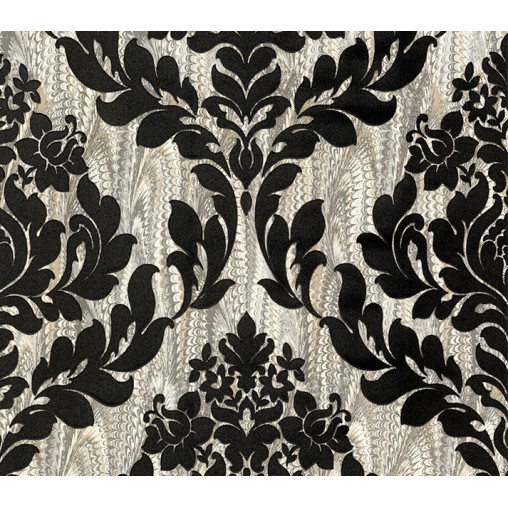 Tapet Faversham, Charcoal Black Luxury Flock, 1838 Wallcoverings, 5.3mp / rola