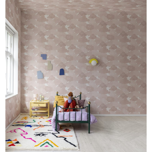 Tapet pentru copii, Happy Clouds, Pink, Rebel Walls, 5 mp / rola
