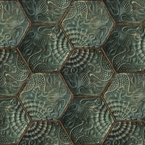 Tapet personalizabil Hexagon Tiles, Emerald, Rebel Walls, 5 mp / rola - Img 2