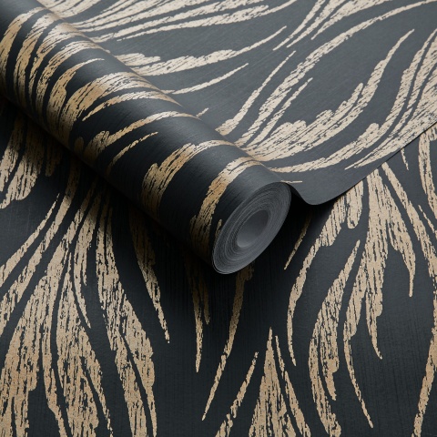 Tapet, Ripple, Bracken Gold and Black Luxury Feature, 1838 Wallcoverings, 5.3mp / rola - Img 2