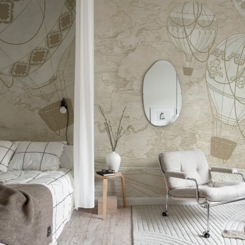 Fototapet, Balloon Travelers, Beige, Rebel Walls - Img 3