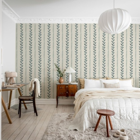 Fototapet, Bayleaf Stripe, Blue, Rebel Walls
