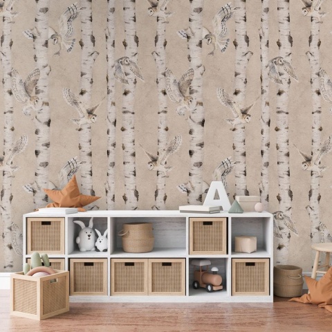 Fototapet Birch and Owls - Beige, Kikki Belle - Img 4