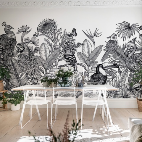 Fototapet, Birds Garden, Black &amp; White, Rebel Walls - Img 3
