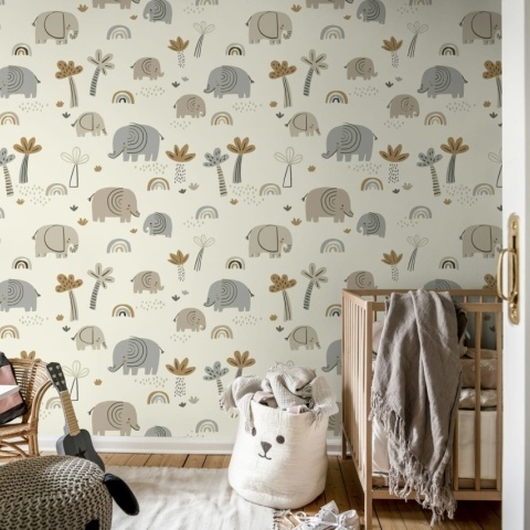 Fototapet, Elephant Savanna, Beige, Rebel Walls