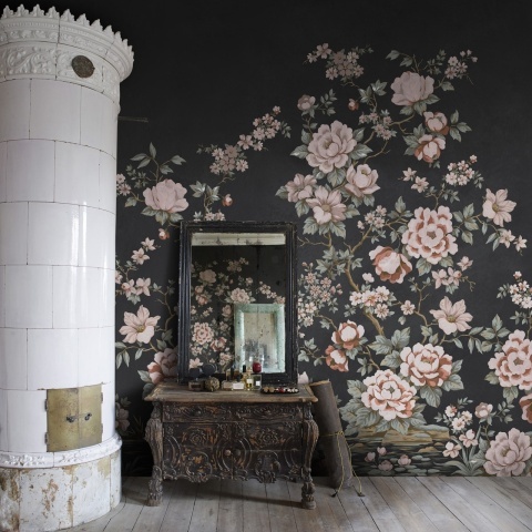 Fototapet, Floral Chinoiserie, Black, Rebel Walls