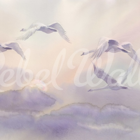 Fototapet, Flying Swans, Pastel, Rebel Walls - Img 2