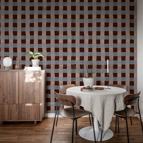 Fototapet, Gingham, Burgundy, Rebel Walls - Img 3