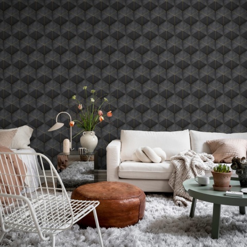 Fototapet, Hexagon Cube, Black, Rebel Walls - Img 3