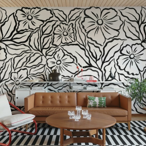 Fototapet, Ink Flowers, Black, Rebel Walls
